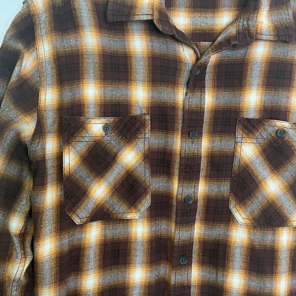 VTG Y2K Arizona Jeans Men’s Large Brown Plaid Long Sleeve Button Down Shirt - Picture 2 of 9